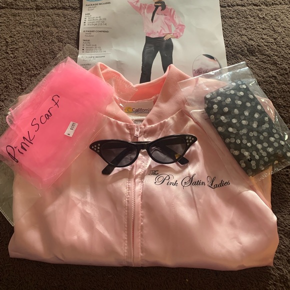 WOMENS ADULT CALIFORNIA COSTUMES SATIN PINK LADIES “GREASE” HALLOWEEN COSTUME - Picture 2 of 8